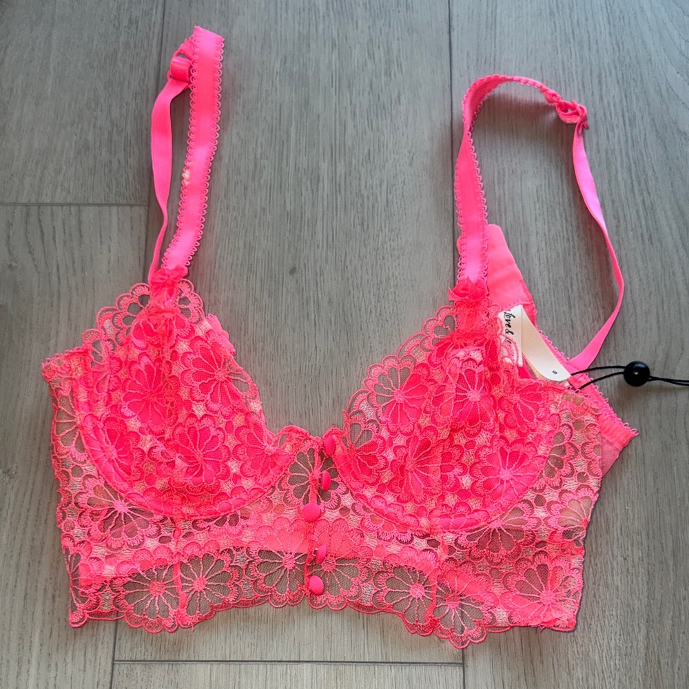 For Love & Lemons hot pink Daisy long line bra. 
Size small